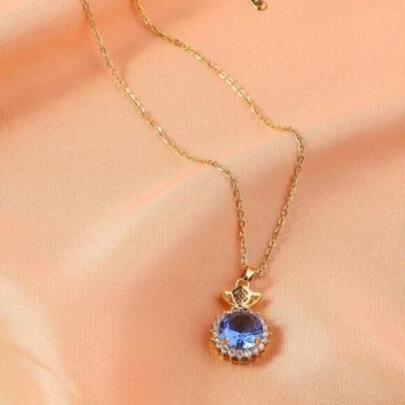 Jewelry - Elegant 18k Gold Filled Necklace with Blue Topaz Gemstone Pendant -